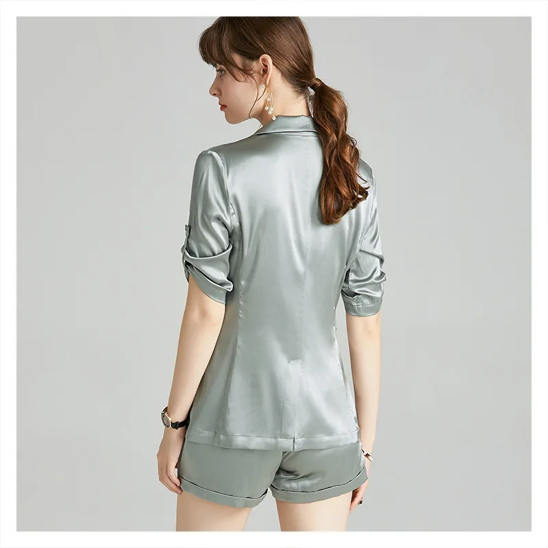 Silk Satin Suit Suit Suit Jacket Straight Wide Leg Shorts Two-Piece Thin 2020 Fashion New Style