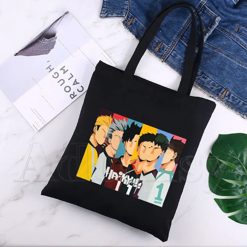 

Haikyuu Design Shoulder Canvas Bags Large Capacity College Harajuku Black Handbag Women Bag Shopping Bag