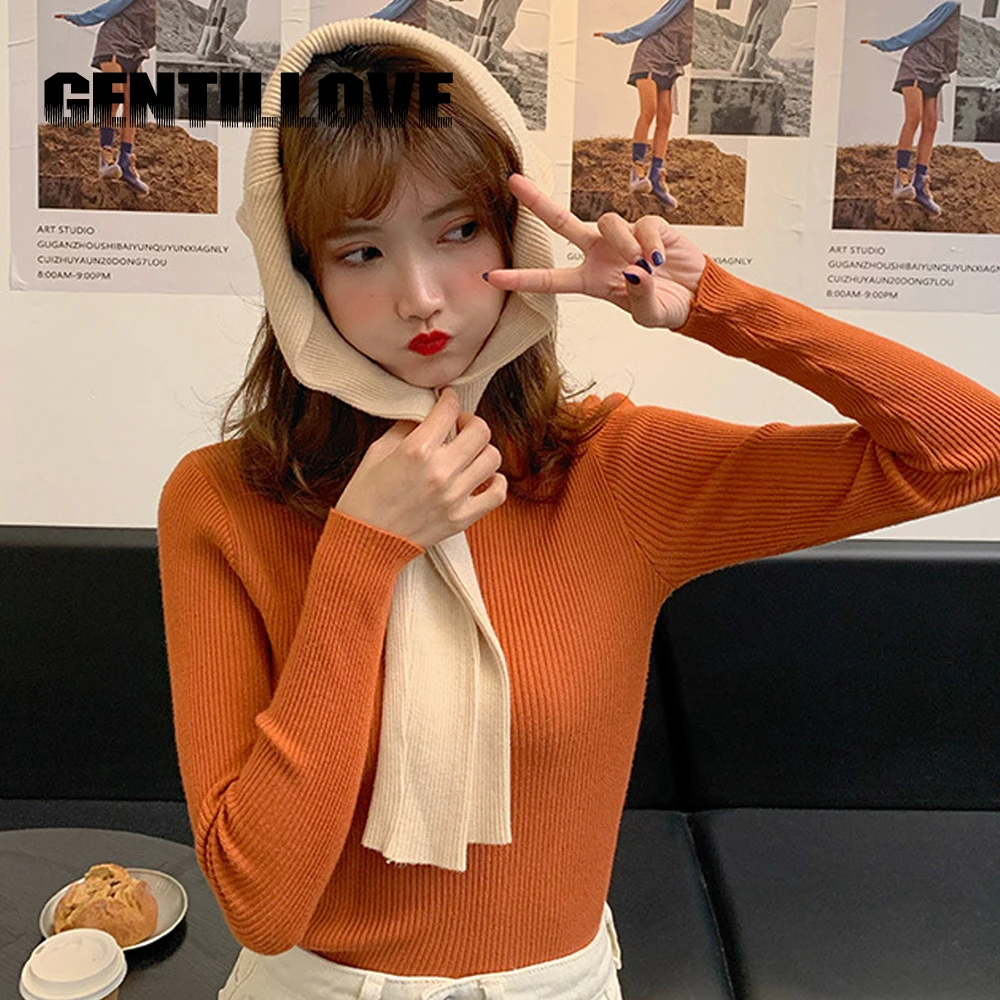 

Women Half High Collar Kintted Clothing Office Lady Bottom Shirt Female Fashion Sweater Long Sleeve Causal Solid Autumn Winter