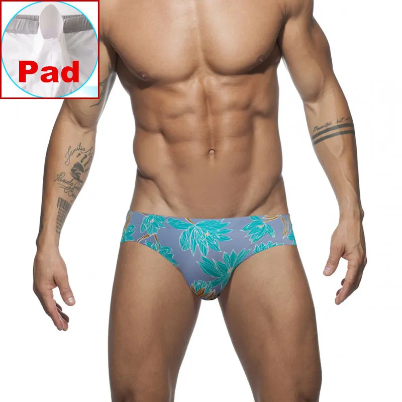 Men Brief Pad Swimwear Mens Leaf Swimming Briefs Bikini Low Waist Penis Pouch Swim Suit man Hot Sexy Swimsuit Surfing shorts