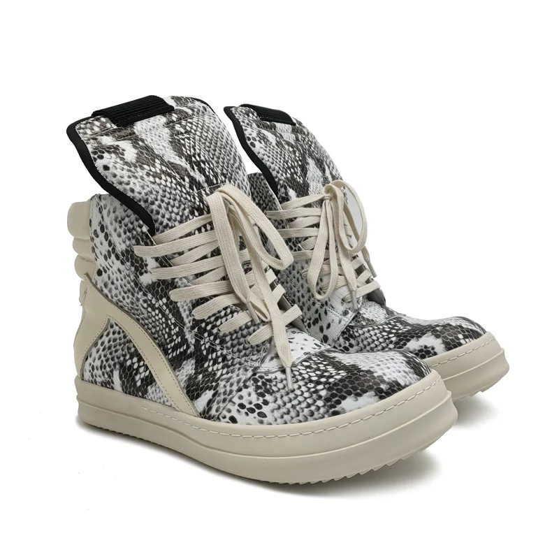 

Genuine Leather Men's Martin Boots Brand Fashion Designer Serpentine Male Casual Shoes Breathable High Top Sneakers 2022 New