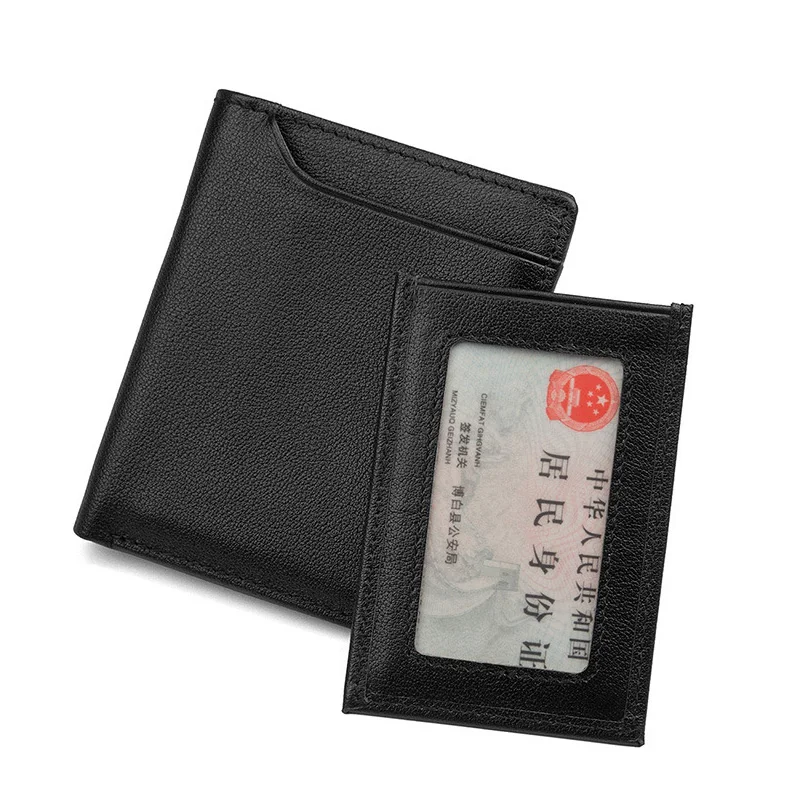 Мужской короткий кошелек из натуральной кожи черного цвета|Держатели для карт и