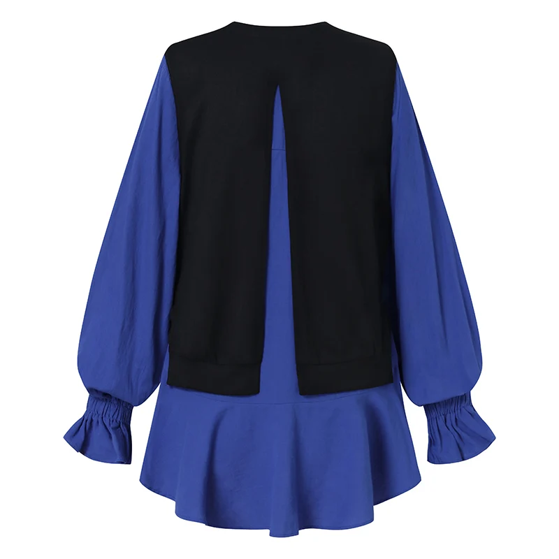 

ZANZEA Women's Patchwork Blouse Fashion Crew Neck Long Sleeve Casual Shirt Female Spring Ruffles Blusas 5xl Fake Two Pieces Tops