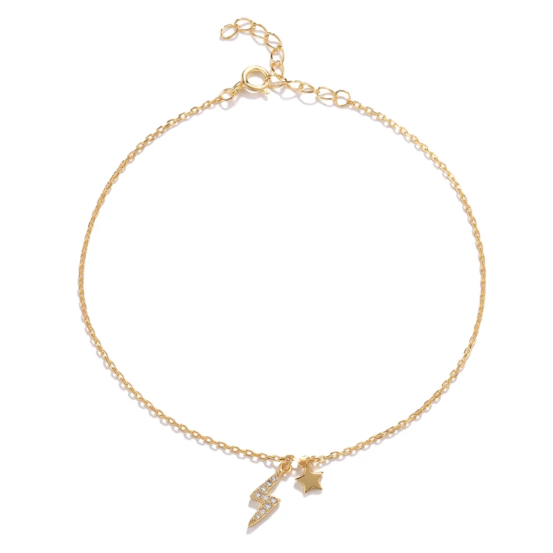 

CANNER White Zircon Star Lightning Anklet Bracelet 925 Sterling Silver Anklet For Women Wholesale Women Summer Foot Jewelry Gift