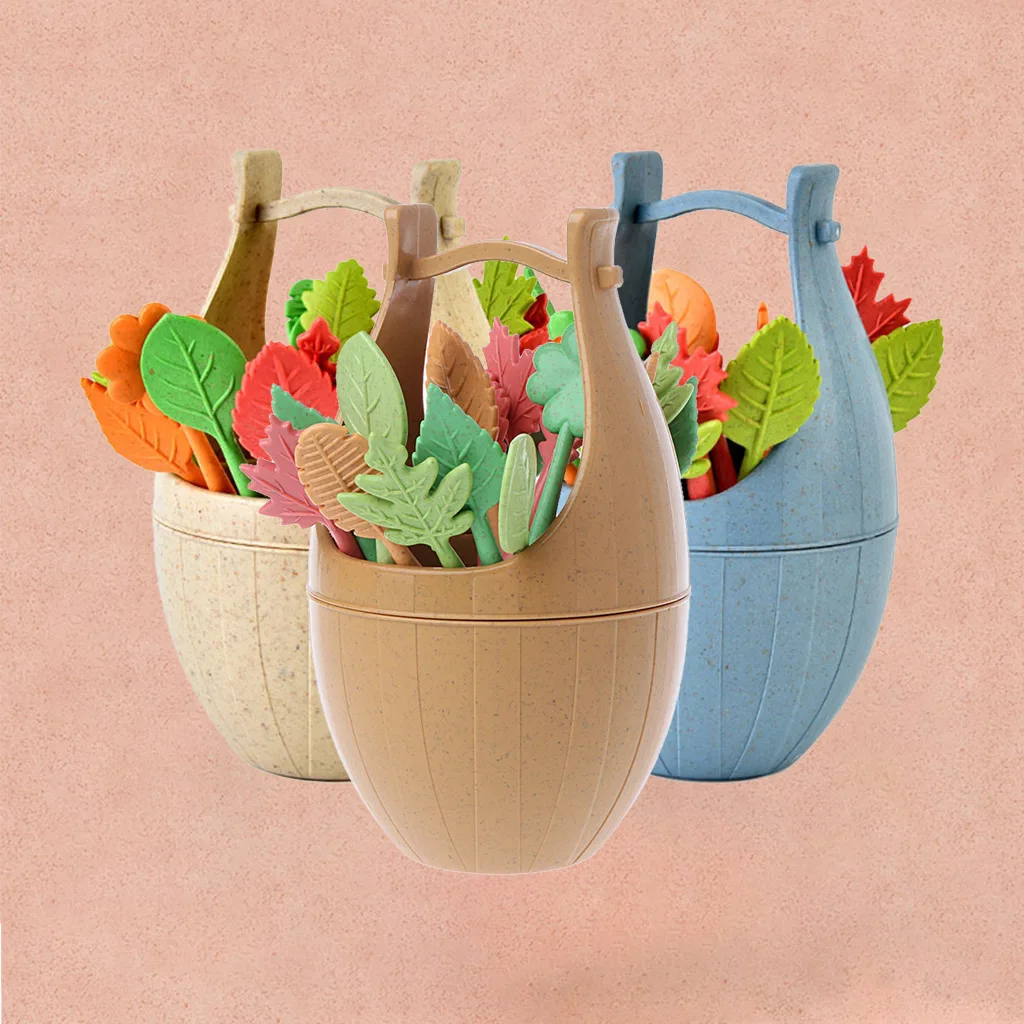 16 шт. в скандинавском стиле пшеничная соломенная бочка листья фрукты вилка ланч