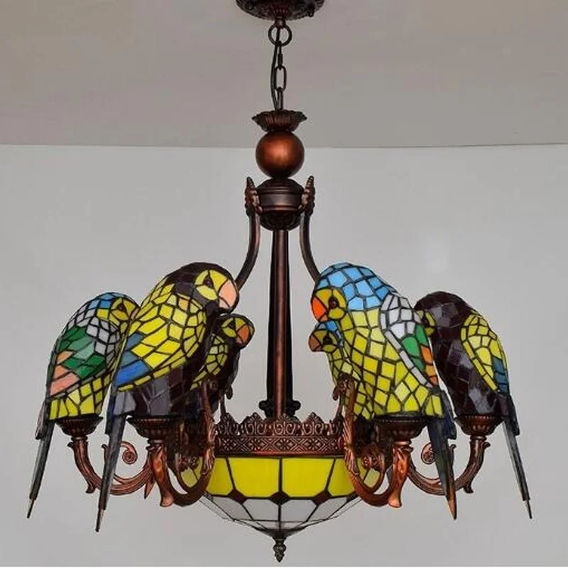 구매 다채로운 유리 앵무새 펜던트 샹들리에, 크리에이티브 럭셔리 바 클럽 거실 로비 침실 램프