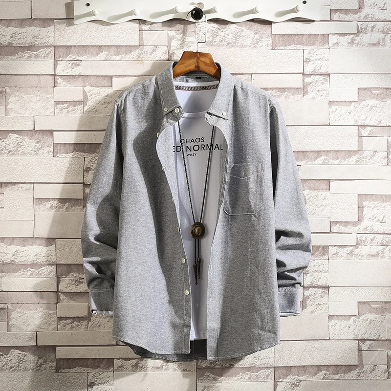 Новый 2019 Для мужчин чистый хлопковая рубашка Slim Fit модная одежда с длинными