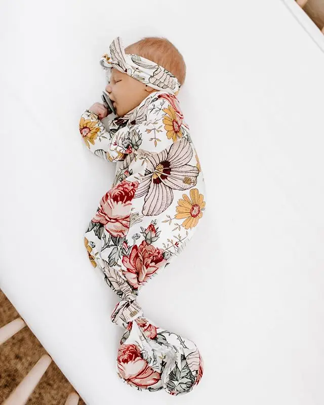 Newborn Baby Sleeping Bag 0-6M Cotton Infant Summer Boys Girl Soft With Headband Set Bedding Bags Floral Wrap |