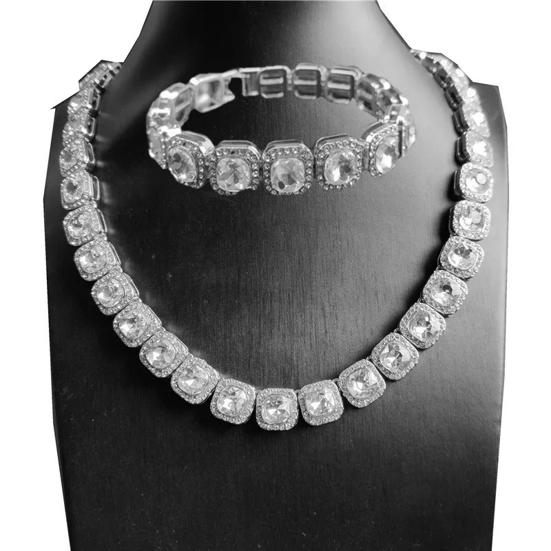 Цепочка с квадратным кубическим цирконием для мужчин и женщин ожерелье браслет в