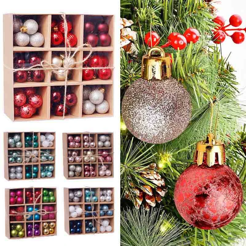 Bola de Navidad pintada de 3cm/99 piezas, decoraci&oacute;n de &aacute;rbol de Navidad, conjunto de caja de regalo colgante, decoraci&oacute;n de fiesta de cumplea&ntilde;os, boda, hogar y Navidad-0