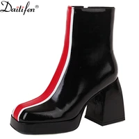 daitife new thick high heeled martin boots with square toe leather side zipper horseshoe heel color matching boots for children