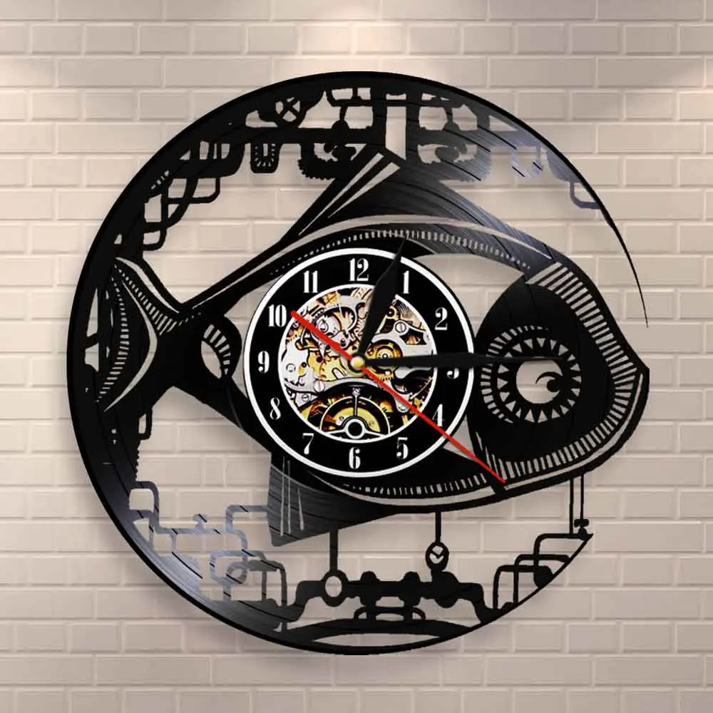 Винтажные настенные часы в стиле стимпанк с роботом и рыбкой механические