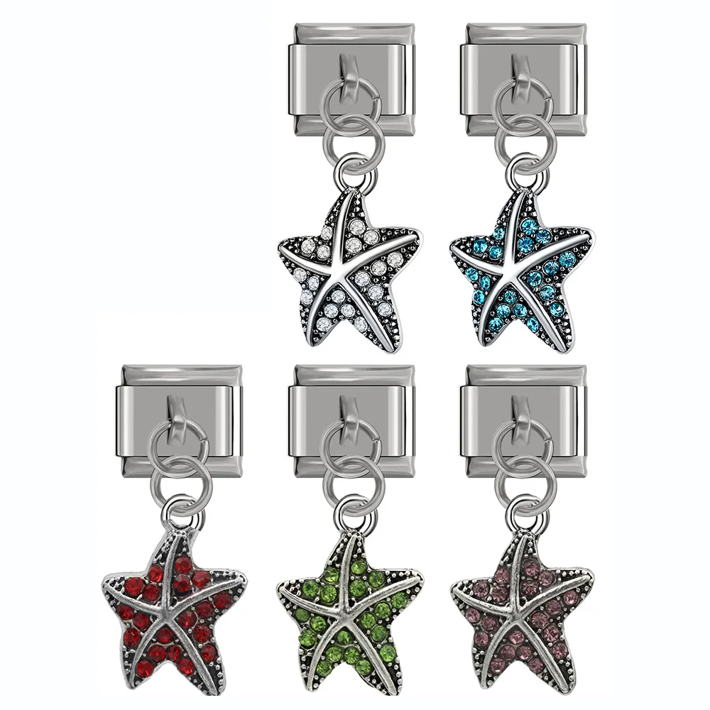 Fyour 2019 New Original Daisy Starfish Dazzling CZ Italian Charm Fit 9mm Bracelet Stainless Steel Jewelry DIY Making DJ196 | Украшения и