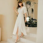 Женское платье до щиколотки YIGELILA, элегантное белое платье с V-образным вырезом и рукавами-фонариками, приталенное летнее платье, 65881