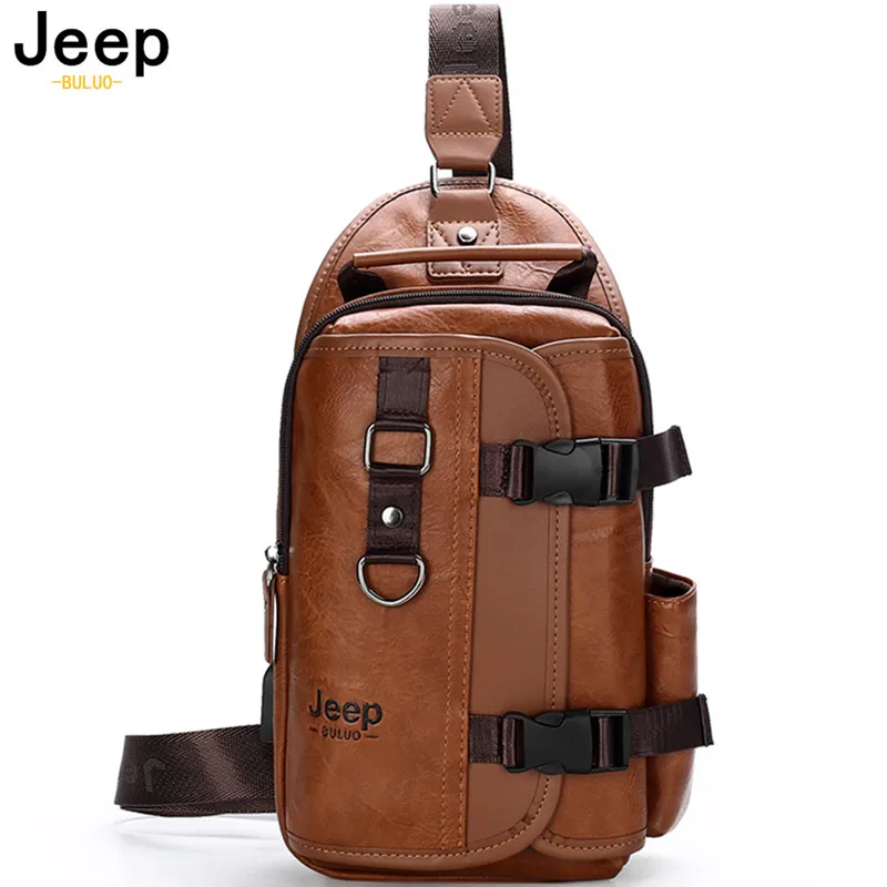 Мужская нагрудная сумка JEEP BULUO оранжевая для iPad 9 7 дюйма с USB-зарядкой
