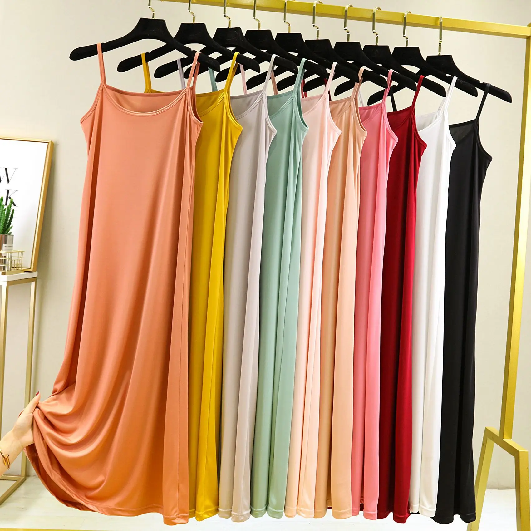 Casual Loose Women's Long Dress Summer Solid Spaghetti Strap Sleeveless Backless Streetwear Ladies Vestidos WL575