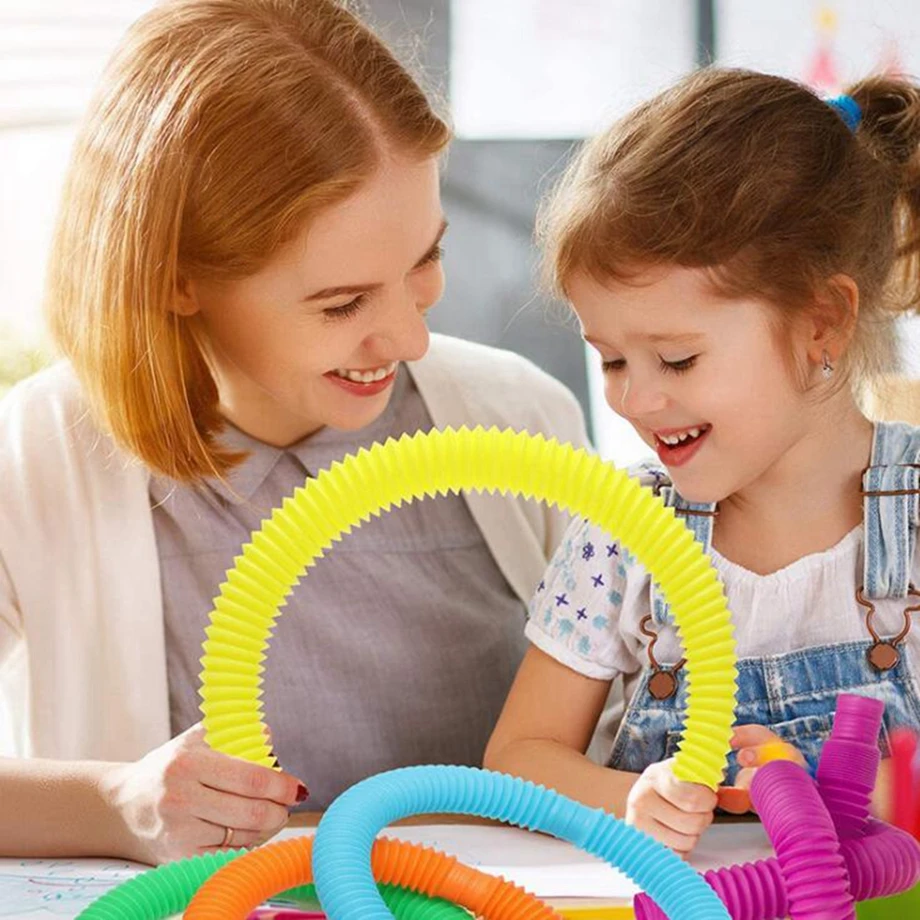 

4PCS Colorful Fidget Pop Tube Toys Kids Fidget Toys Autism Sensory Tubes Stress Relief Early Development Educational Folding Toy