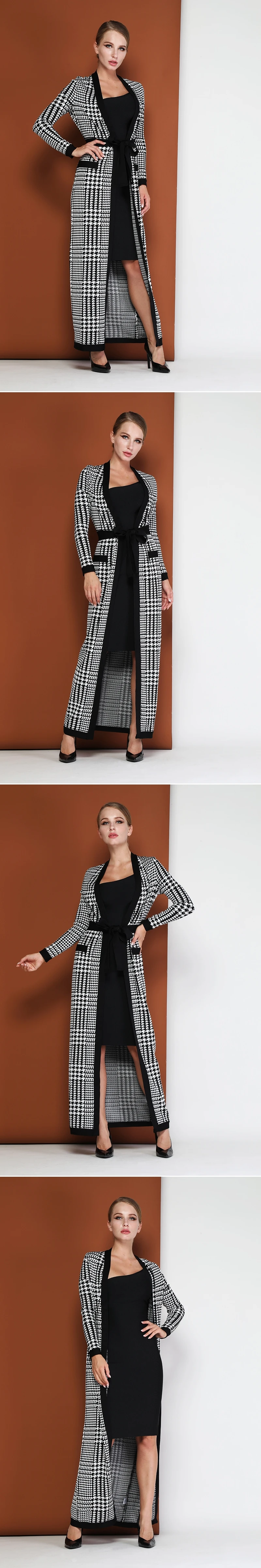 VC все HOT2020 Новая мода жаккард сексуальный Vneck с длинным рукавом пояса знаменитостей оптом женское пальто Длинная Куртка