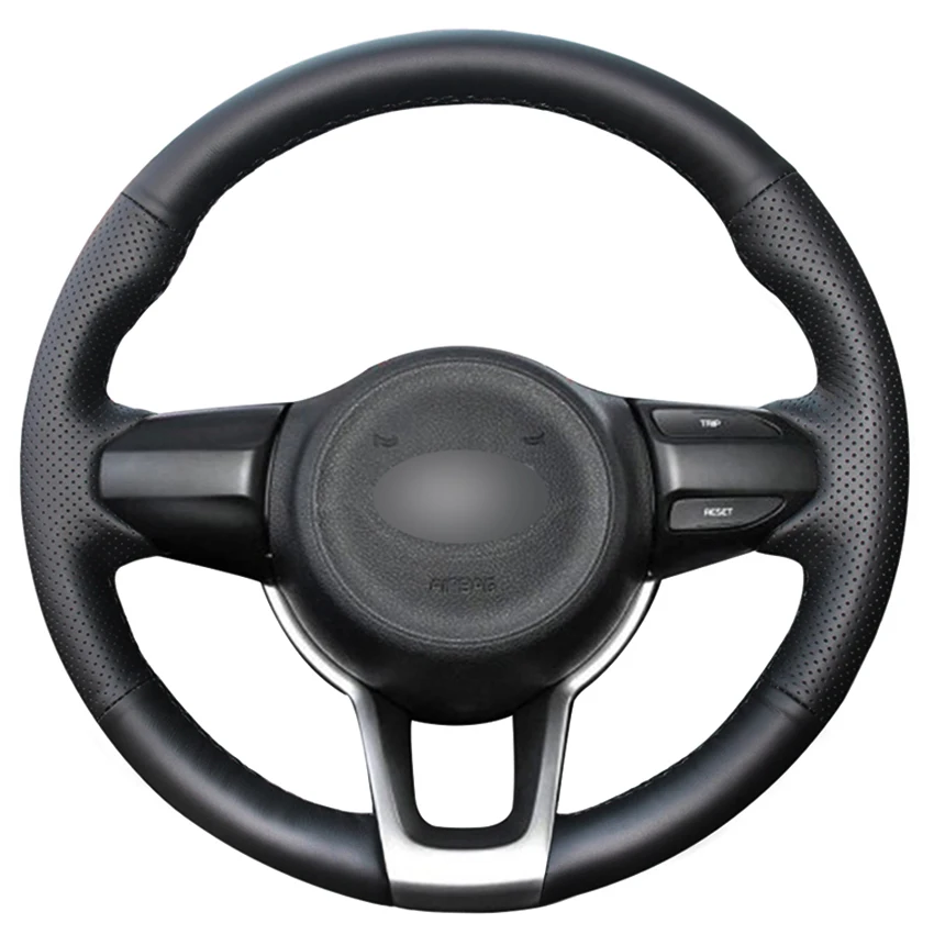 Черный PU Искусственная Кожа Мужская прошитая вручную чехол рулевого колеса