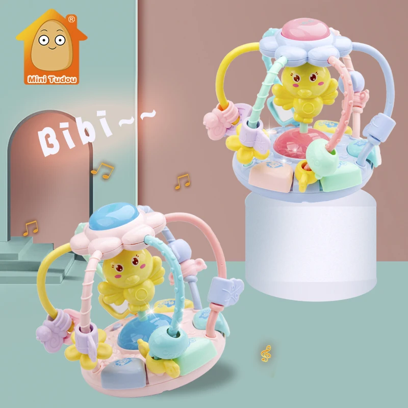 Детские развивающие игрушки музыкальный мяч милые животные бусины со светом 0 12 месяцев детская погремушка