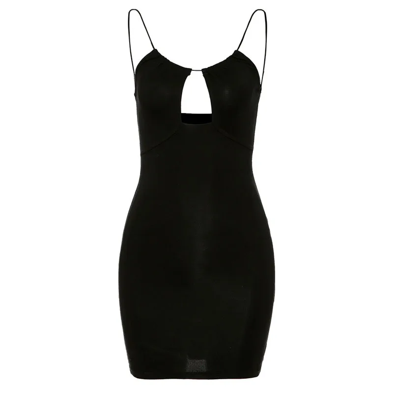

ZQLZ Sexy Black Spaghetti Strap Summer Dress Women 2021 Hollow Out Night Club Party Bodycon Dresses Fashion Sleeveless Vestidos