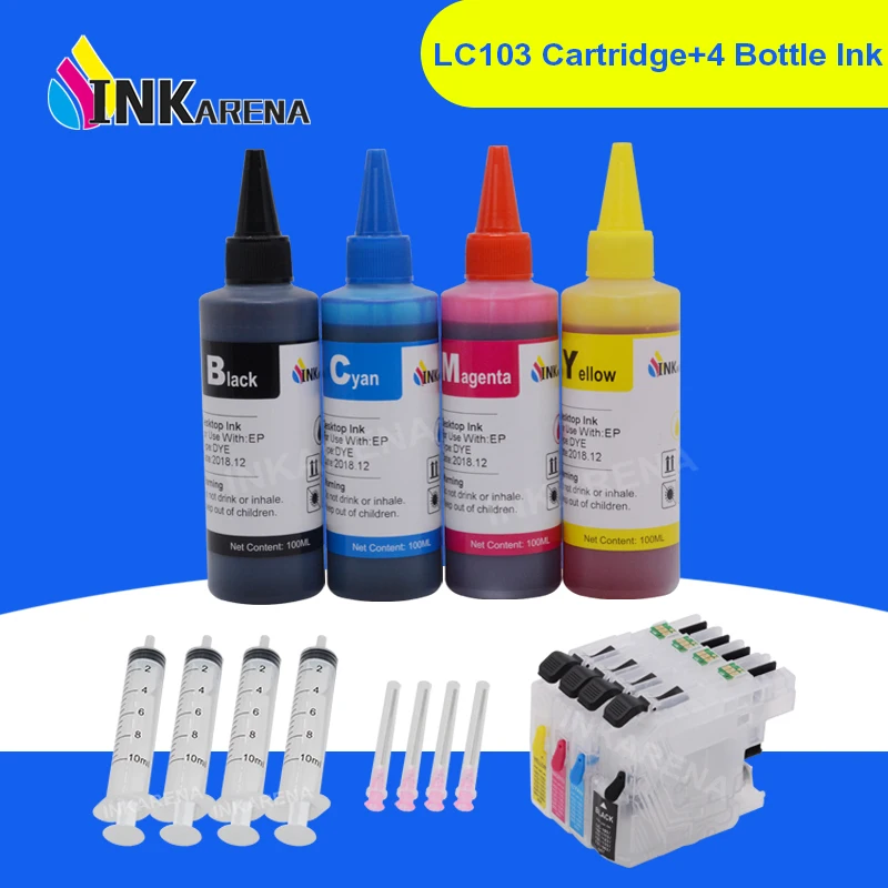 

INKARENA LC 103 XL Printer Ink Cartridges + 400ml Ink For Brother LC103 LC101 LC105 LC107 LC109 MFC J6520DW J6720DW J6920DW