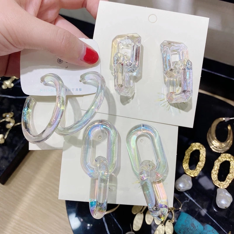 

Women Temperament Fashion Transparent Acrylic Exaggerated Chain Dangle Earrings 2021 Trend Jewelry Gift