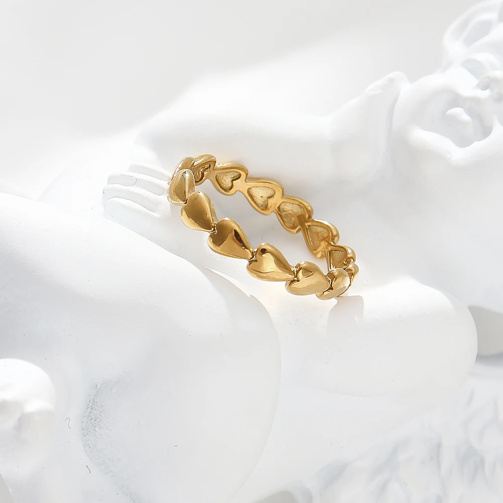 

2021 Delicate Girls' Golden Cute Hearts Ring Woman Stainless Steel Thin Rings Set Kit Jewelry Female Original Wholesale Marriage