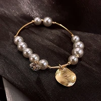 u magical temperament gold circle geometrical imitation pearl charm bracelet for women textured asymmetry bracelet jwellery