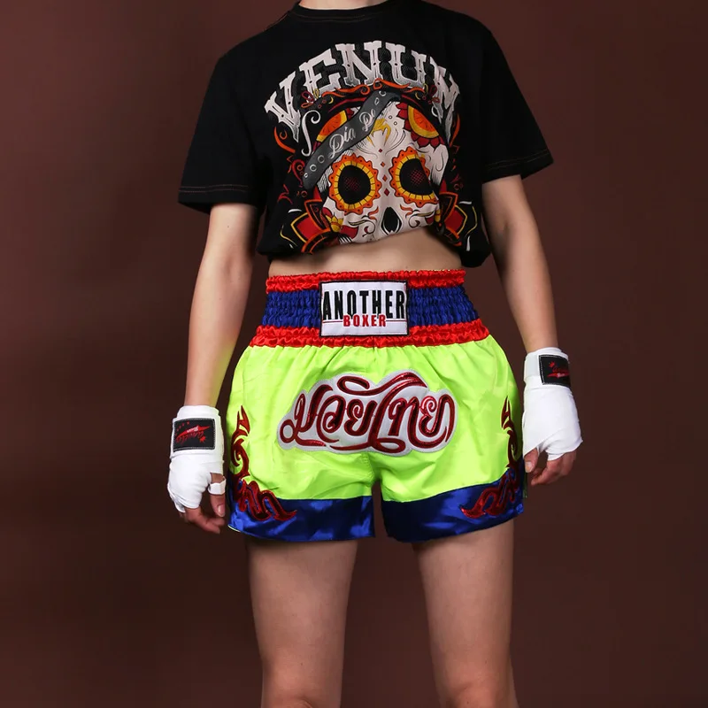 

Men Boys Kick Boxing Fight Grappling Trunks Children Training Mma Muay Thai Shorts Kids Embroidery Printing Kickboxing Pants