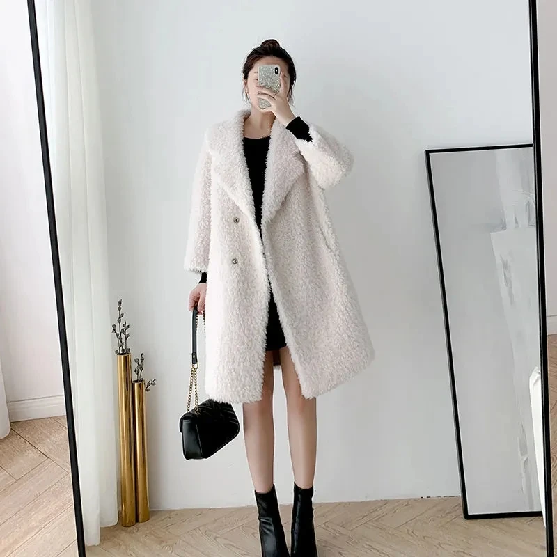 High Quality Faux Fur Winter Jacket White Thickened Sheep Shearing fur Coat Women's Granular Velvet Lamb Hair Parka Pink