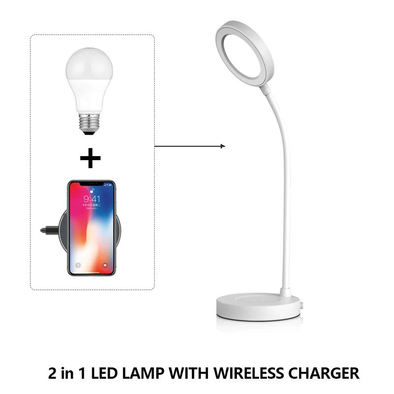 Настольная лампа Greenbird 5 Вт с беспроводной зарядкой для телефона белый светильник