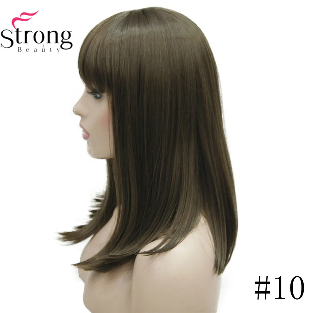StrongBeauty Женские синтетические парики волосы черный/Блонд длинные прямые аккуратная челка стиль Natura парик волосы