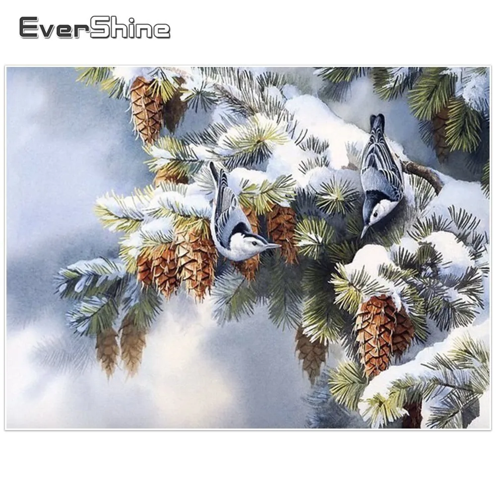 EverShine DIY Diamond Painting Full Square Mosaic Cedar Picture Of Rhinestones Embroidery Bird Winter Scenery | Дом и сад