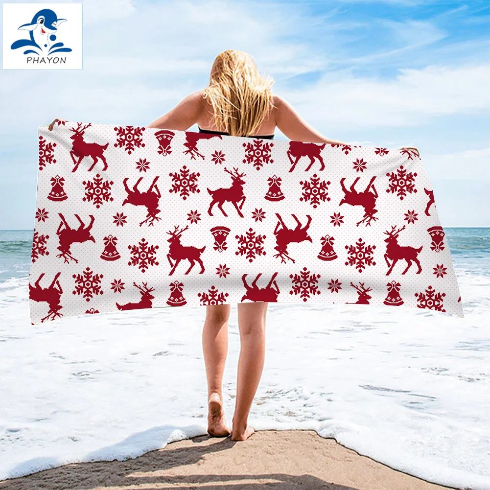 

PHAYON Christmas Bath Towel Bathroom Microfiber Large Beach Towels Snowflake Elk Soft Shower Towel Large Sport Surf Robe Blanket