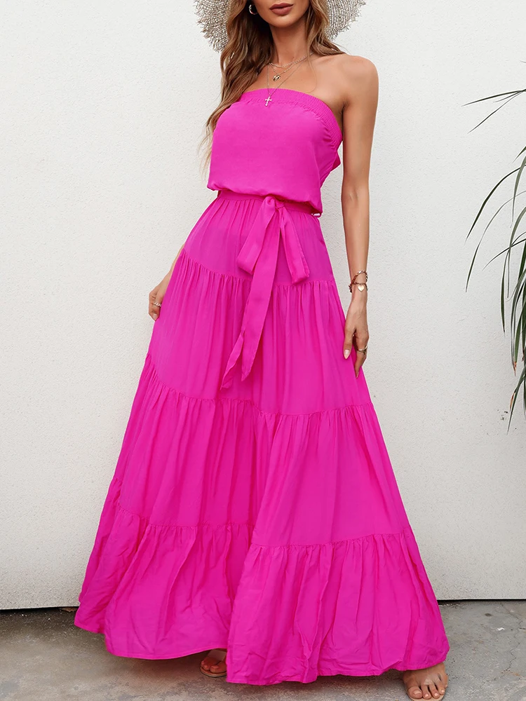 

Shein Romwe Y2k Осенние сексуальные макси платья-бандо с рюшами и оборками для вечеринки 2021 женское элегантное вечернее платье