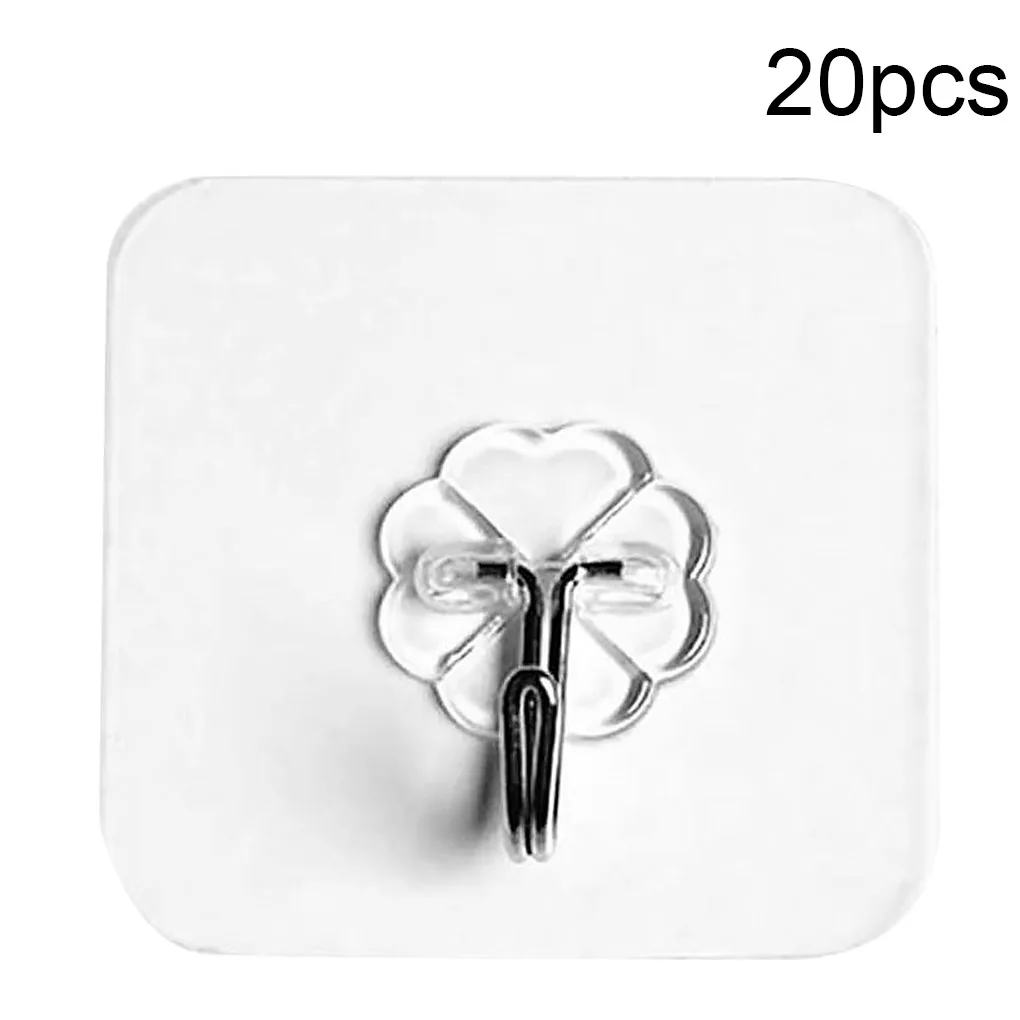 

20pc Wall-mounted Nail-free Seamless Hook Transparent Self Sucker Heavy Bathroom Load Rack Stainless Steel Transparent