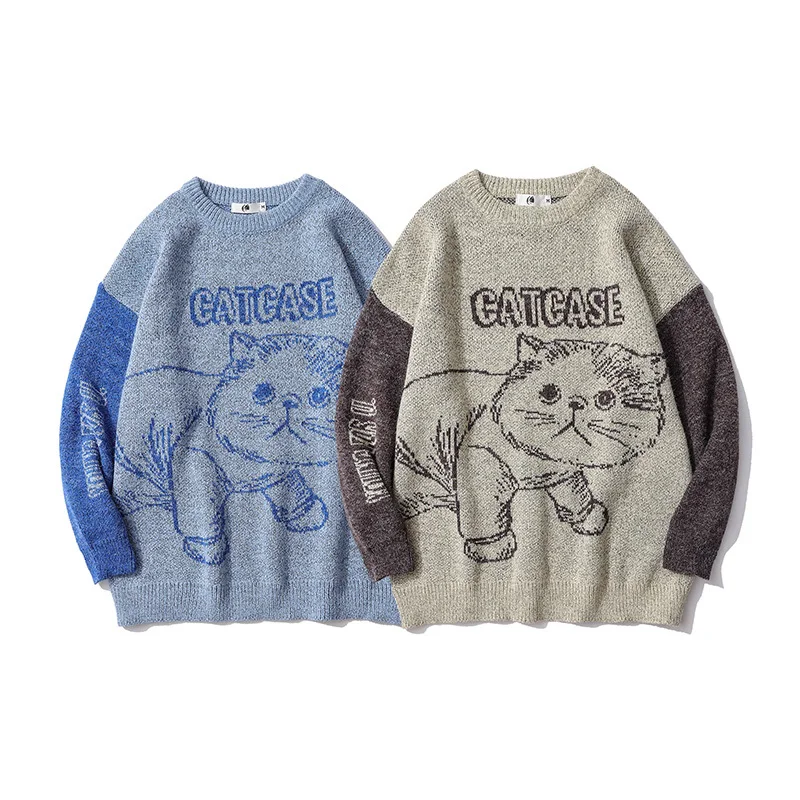 

2021 New Design Sweaters For Men Hip Hop Streetwear Harajuku Sweater Japanese Style Vintage Knitted Sweater Gift For BF Boys