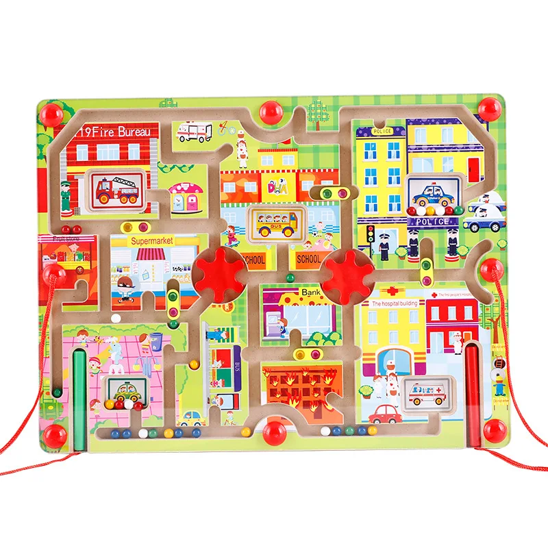 

Counterattack DHA Lively City Marble Pen Wielding Wooden Maze Magnetic Multi-Function Children's Puzzle City Toys