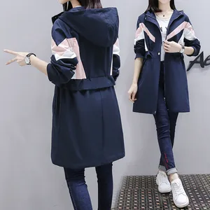 Тренчкот женский с длинным рукавом, модная Повседневная ветровка с капюшоном, длинная верхняя одежда, M243, весна-осень 2020
