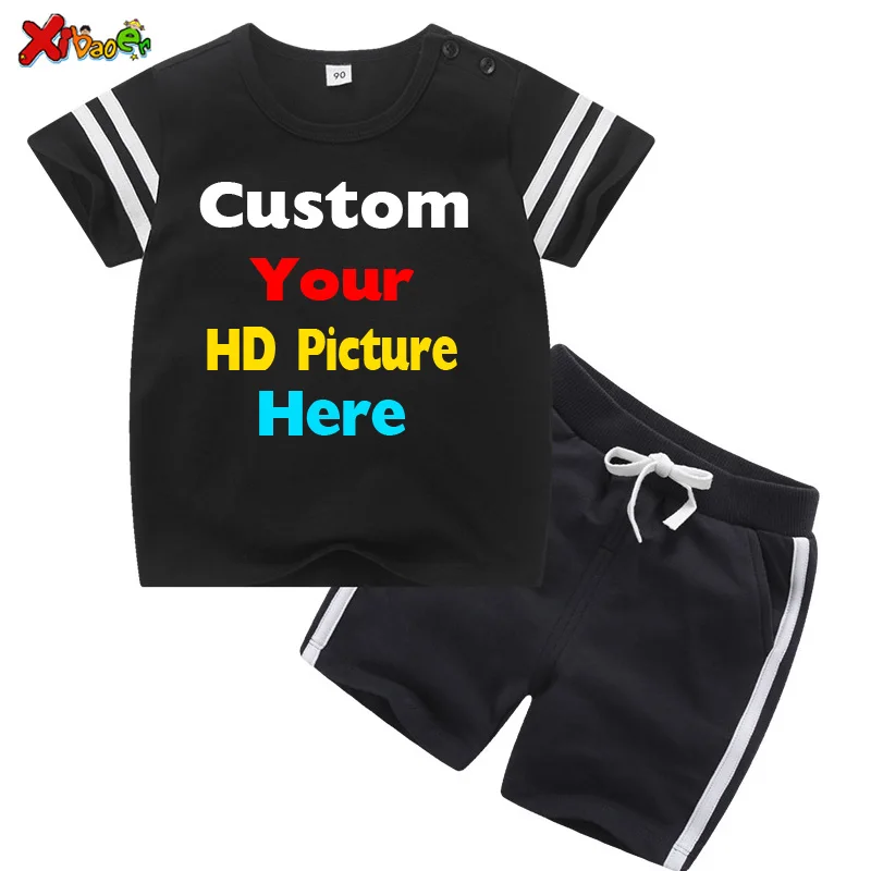 Kids Set Clothes Toddler Baby Girls T Shirt Set Summer Childrens Clothing Boys Tshirt+short Pant 2Pc Custom Your OWN Design Logo