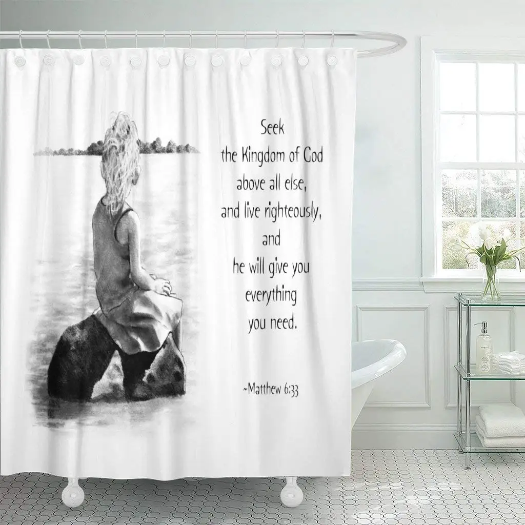 Drawing Of Child Painting Bible Verse Christian Shower Curtain Waterproof Polyester Fabric 60 X 72 Inches