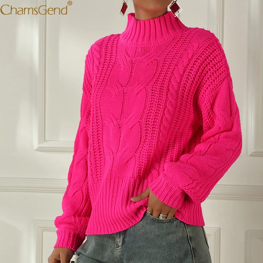 Толстый зимний женский свитер вязаные Джемперы для женщин Розовый пуловер