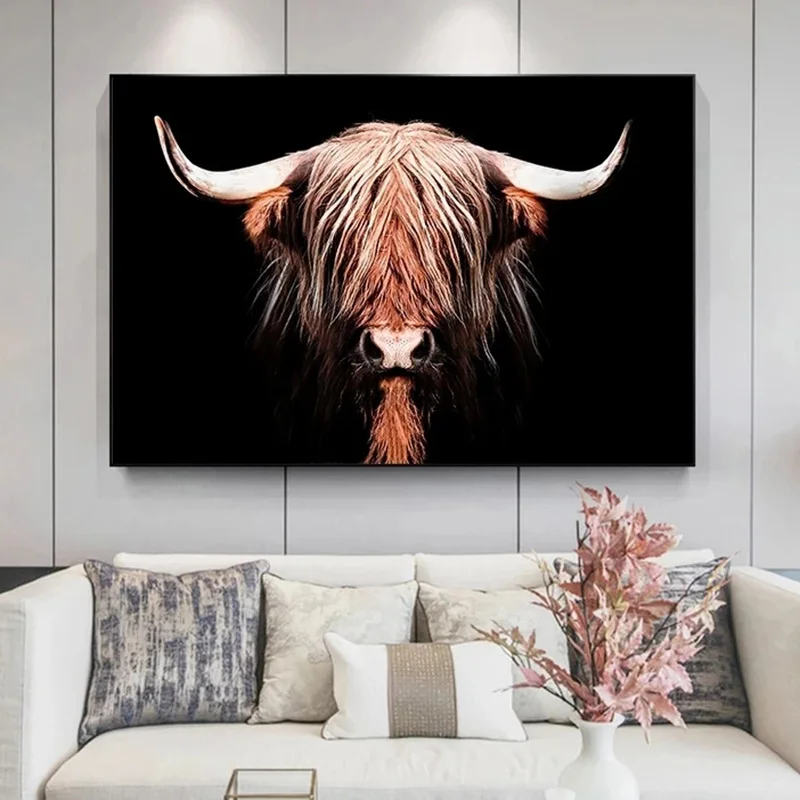 

Highland Cow Wall Art Abstract Canvas Painting Minimalism Shaggy Yak Cow Prints Animal Printable Bull Poster for Living Room