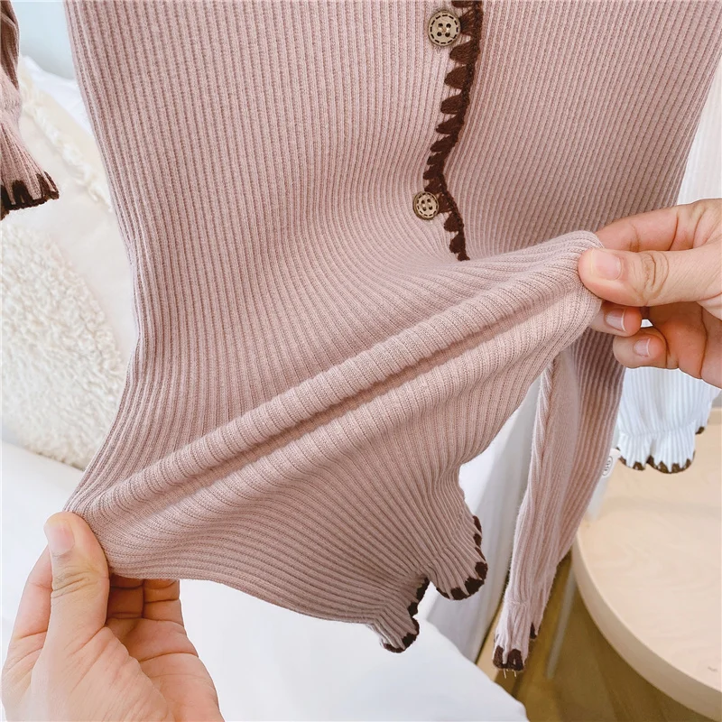 

2021 New Spring baby solid color long sleeve knit jumpsuit Infant boys girls cotton soft elastic one piece clothing