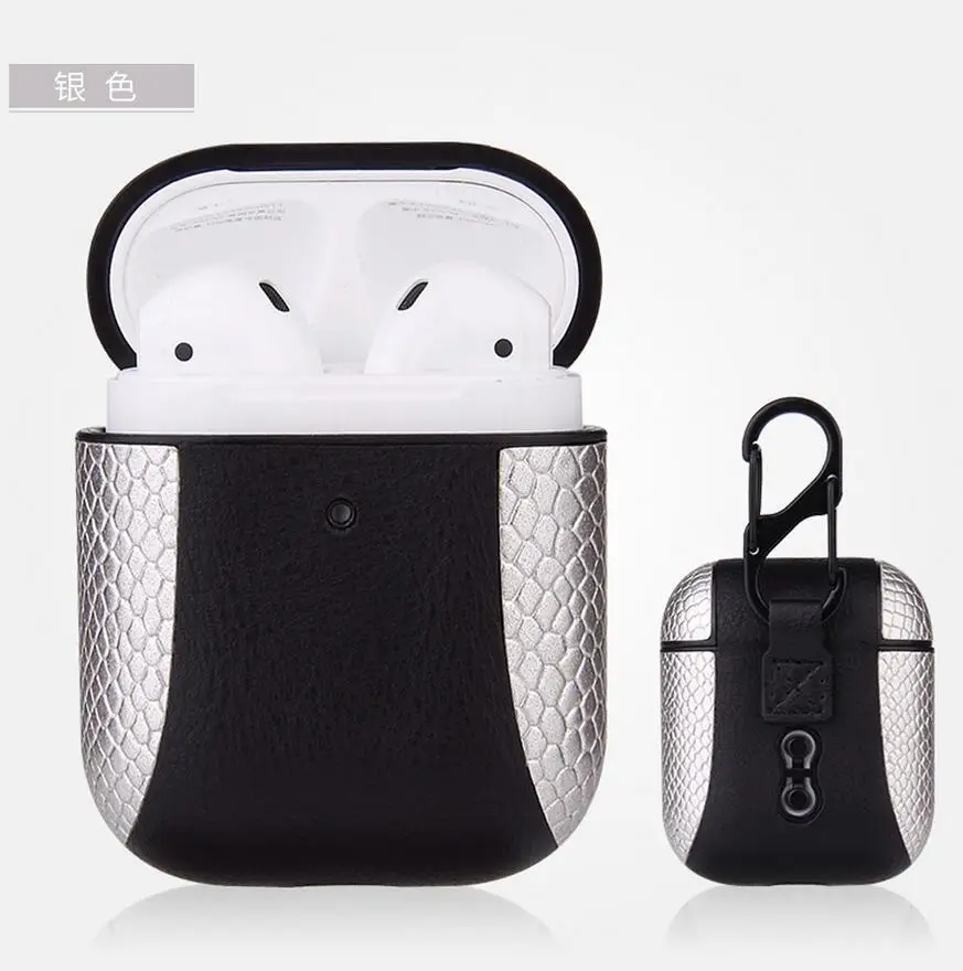Silver-O Чехол для Airpods 2 1 чехол принт змеиной кожи крокодиловая кожа чехол для Apple Airpods 2 1 чехол аксессуары коробка для наушников Coque - Цвет: Silver-O