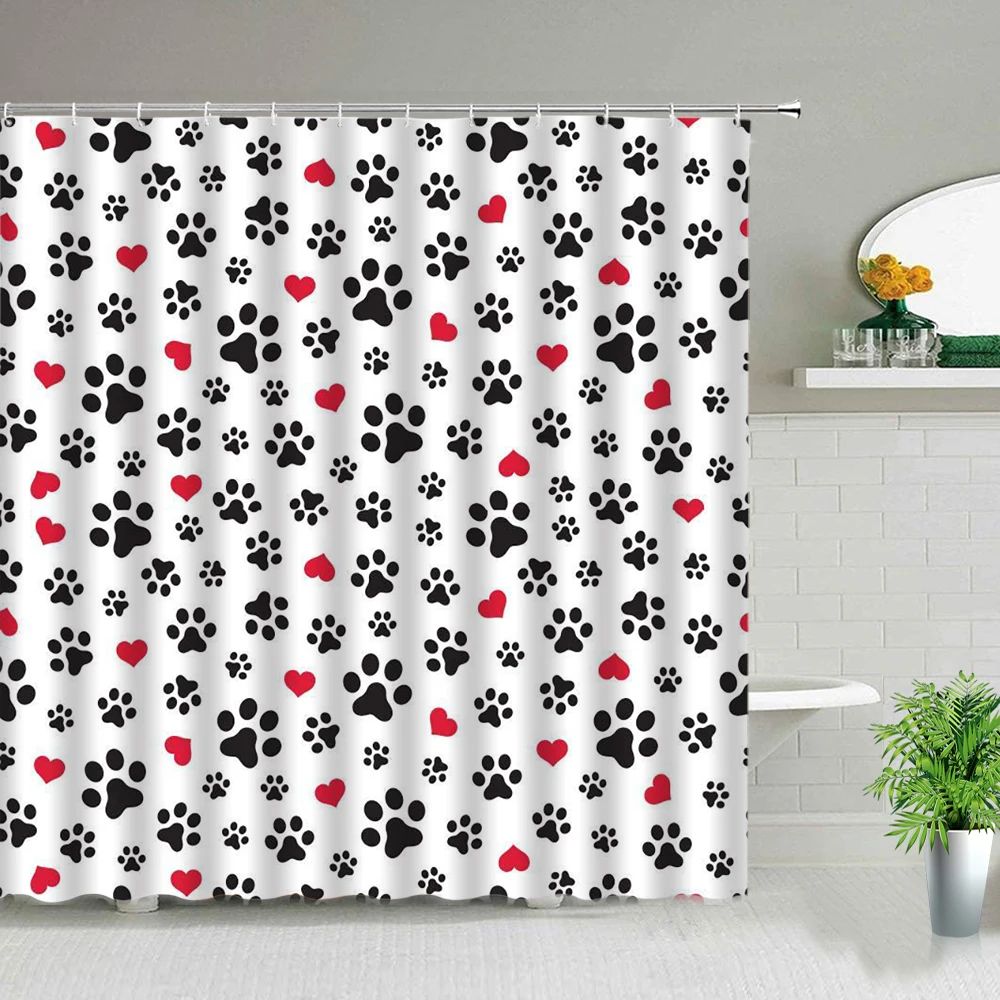 

3d Waterproof Shower Curtain Set Dog Paw Print Animal Polyester Fabric Kids Home Bathroom Decor Bath Curtains With Hooks