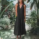 2021 ZANZEA женское пляжное макси сарафан, пикантное свободное богемное летнее платье, повседневные праздвечерние чные платья, халат, плиссированное платье без рукавов, S-