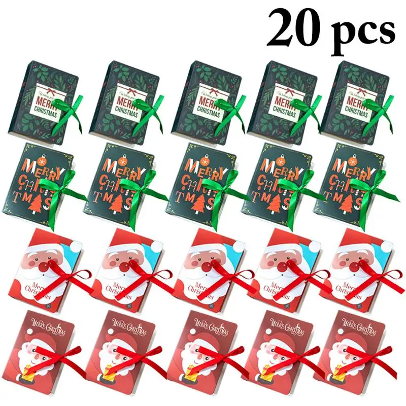 

20Pcs Christmas Candy Box Cartoon Ribbon Xmas Goody Container Holiday Treat Box Party Gift Box Party Supplies For Xmas