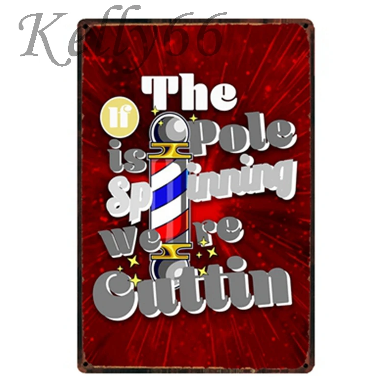 [Kelly66] Парикмахерская Оловянная вывеска для стрижки волос и бритья металлический